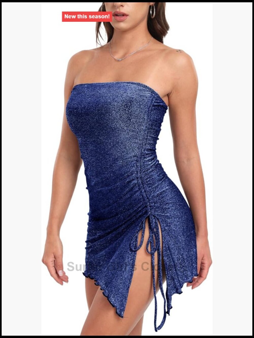 Sparkly Sequin Bodycon Ruched Drawstring Mini Club Dress Women Party